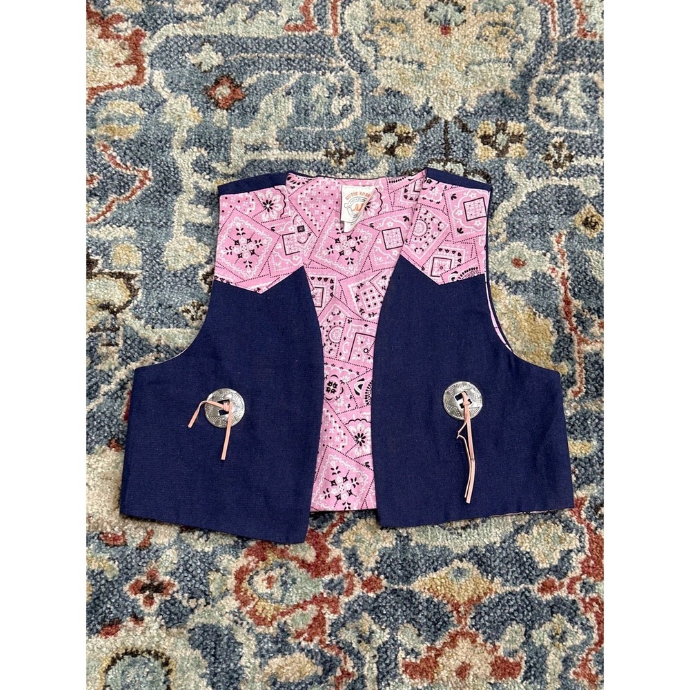 Kiddie Korral Western Vest Girls 2-4 (Toddler) Pink Blue Bandana Concho EUC